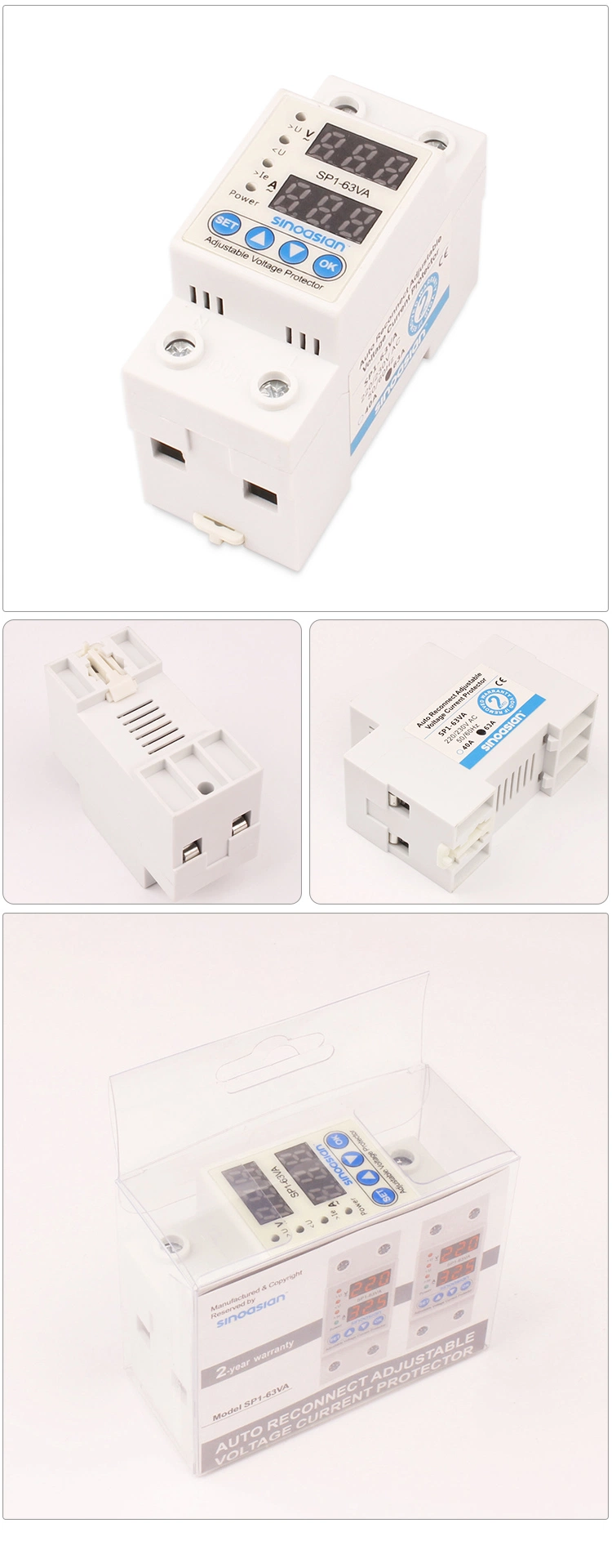 Manufacturer 2p 220/230V 1-63A Adjustable Over Under Voltage Current Protector